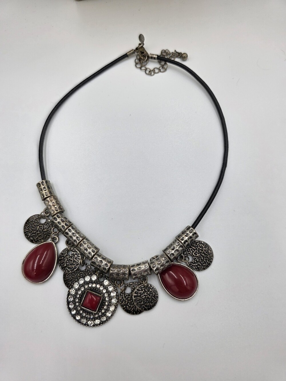 Premier Designs Statement Red Teardrop Pendant Necklace with Silver Accents